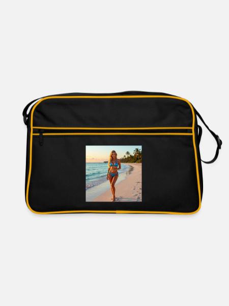 Blue bikini on tropical beach - Retro Bag - black/gold - Front