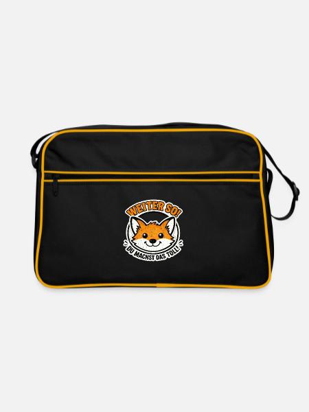 Motivierender Fuchs: Weiter So - Retro Tasche - Schwarz/Gold - Vorne