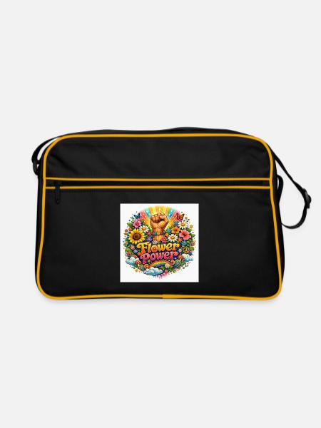 Flower Power Fists and Flowers - Retro Bag - black/gold - Front