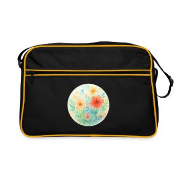 Pastel Watercolor Flowers Circle - Retro Bag - black/gold - Front