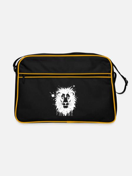 Lion in White Ink Drops - Retro Bag - black/gold - Front