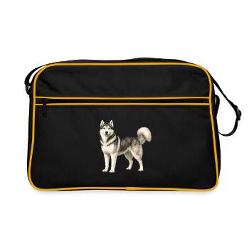 Portrait husky dans le brouillard - Sac Retro - noir/or - Devant