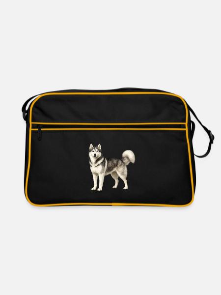 Husky Portrait im Nebel - Retro Tasche - Schwarz/Gold - Vorne