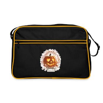 Sparky - Herzaugen Kürbis Halloween Design - Retro Tasche - Schwarz/Gold - Vorne