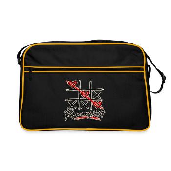 Tic-Tac-Toe-  Römer 8,37 Christliches Design - Retro Tasche - Schwarz/Gold - Vorne
