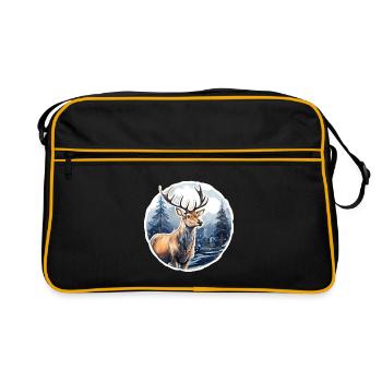 Paysage d’hiver enneigé avec des cerfs - Sac Retro - noir/or - Devant