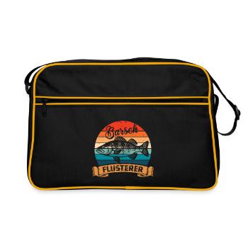 Barsch Flüsterer - Fisch - Angler Geschenk - Retro Tasche - Schwarz/Gold - Vorne