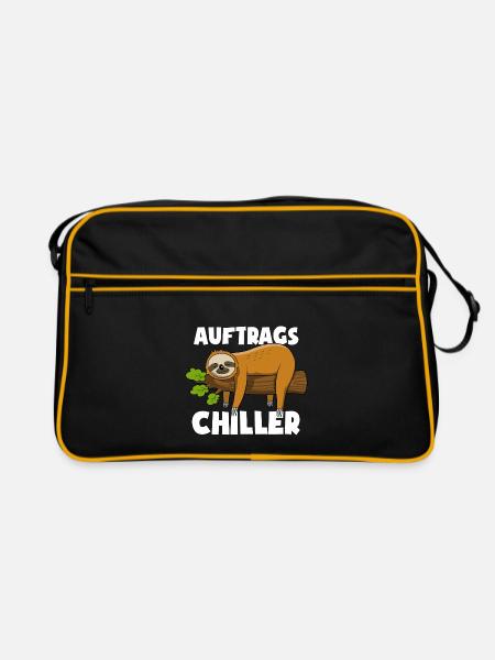 Faultier - Auftrags Chiller - Faulenzen Geschenk - Retro Tasche - Schwarz/Gold - Vorne