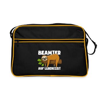 Faultier Beamter auf Lebenszeit - Spruch - Retro Tasche - Schwarz/Gold - Vorne