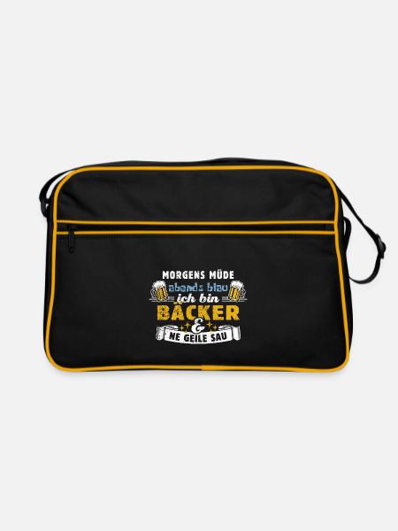 Morgens müde, abends blau - Bäcker - Retro Tasche - Schwarz/Gold - Vorne