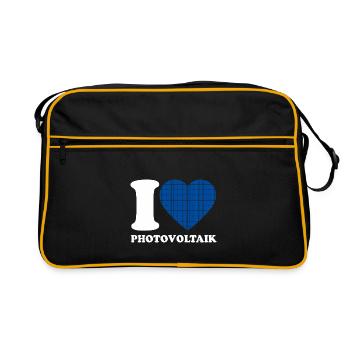 I Love Photovoltaik - Herz - Erneuerbare Energie - Retro Tasche - Schwarz/Gold - Vorne