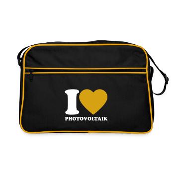 I Love Photovoltaik - Herz - Erneuerbare Energie - Retro Tasche - Schwarz/Gold - Vorne