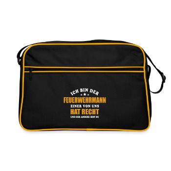 Ich bin der Feuerwehrmann, einer von uns hat Recht - Retro Tasche - Schwarz/Gold - Vorne