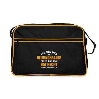 Ich bin der Heizungsbauer, einer von uns hat Recht - Retro Tasche - Schwarz/Gold - Vorne