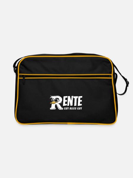 Rente Ente Cartoon - Rente gut alles gut - Retro Tasche - Schwarz/Gold - Vorne