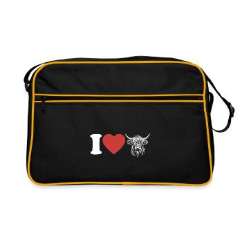 I Love Highland Cattle - Heart - Cow - Cattle Breeding - Retro Bag - black/gold - Front