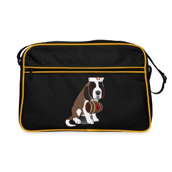 Drôle chien Saint-Bernard avec baril - Sac Retro - noir/or - Devant