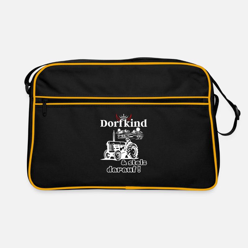 Dorfkind und stolz darauf- Spruch mit Traktor - Retro Tasche - Schwarz/Gold