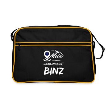 Binz mein Lieblingsort-Ostseebad Binz-Möwe Anker - Retro Tasche - Schwarz/Gold - Vorne