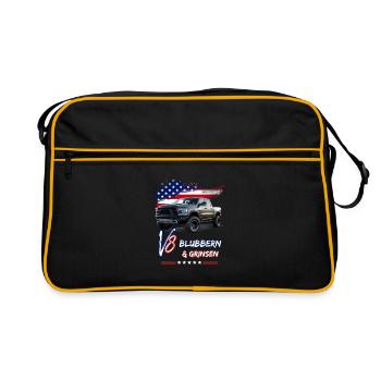 US Pick Up V8 Auto -Blubbern und Grinsen-Pick Up - Retro Tasche - Schwarz/Gold - Vorne