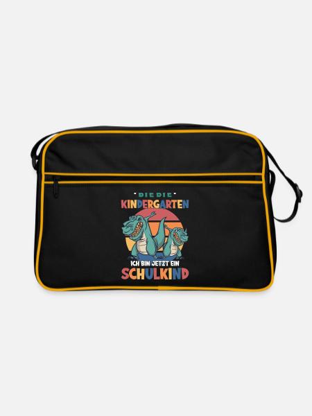 Einschulung Schulanfang - Retro Tasche - Schwarz/Gold - Vorne