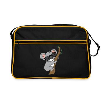 Koala mit Brille auf Baum - Retro Tasche - Schwarz/Gold - Vorne