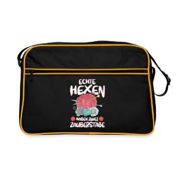 Stricken Nähen Häkeln Stricknadel Wolle Geschenk - Retro Tasche - Schwarz/Gold - Vorne