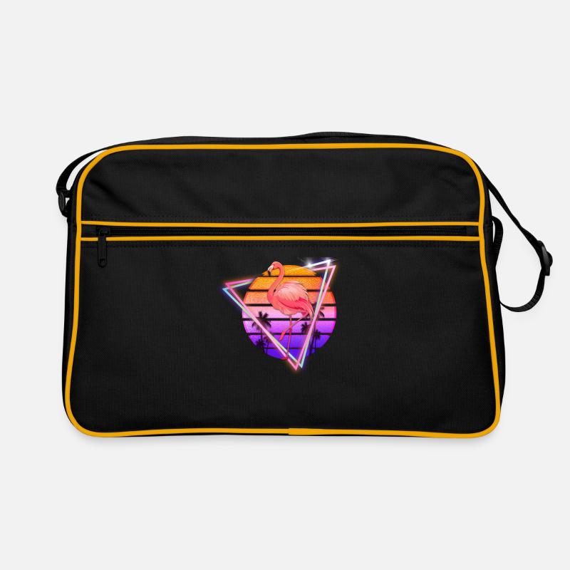 Flamingo Synthwave Retro Old School Gift - Retro Bag - black/gold