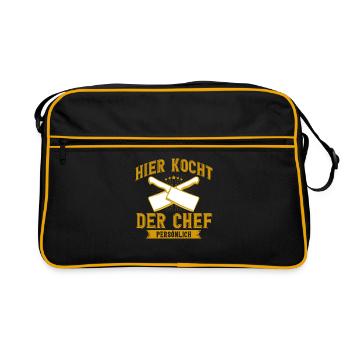 Hier Kocht Der Chef Persönlich Kochen Geschenk - Retro Tasche - Schwarz/Gold - Vorne