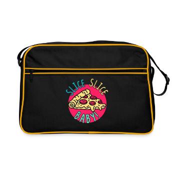 Pizza Slice Slice Baby ! Manger nourriture humour - Sac Retro - noir/or - Devant