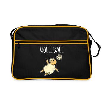 Wolliball Schaf Wortspiel Volleyball - Retro Tasche - Schwarz/Gold - Vorne