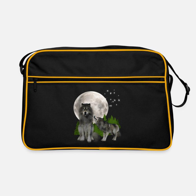 Wolf Geschenke- Wolf Tshirt - Retro Tasche - Schwarz/Gold