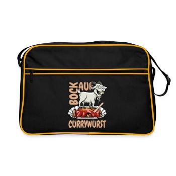 Bock auf Currywurst - Spruch - lustiges Wortspiel - Retro Tasche - Schwarz/Gold - Vorne