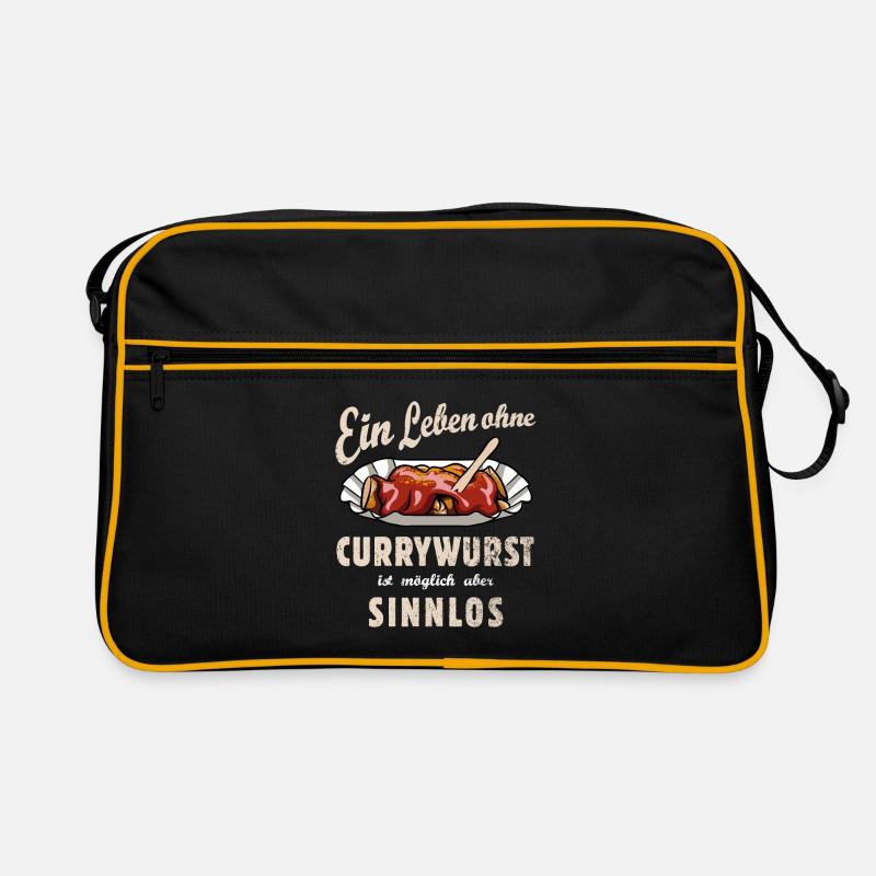 Ein Leben ohne Currywurst - Fast Food - Spruch - Retro Tasche - Schwarz/Gold