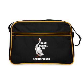 Ganz dünnes Eis - schlecht gelaunt - lustige Gans - Retro Tasche - Schwarz/Gold - Vorne