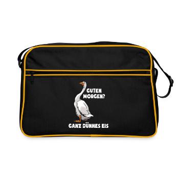 Ganz dünnes Eis - Morgenmuffel - lustige Gans - Retro Tasche - Schwarz/Gold - Vorne