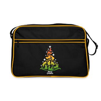 Meowy Christmas - Katze - Weihnachtsbaum Geschenk - Retro Tasche - Schwarz/Gold - Vorne