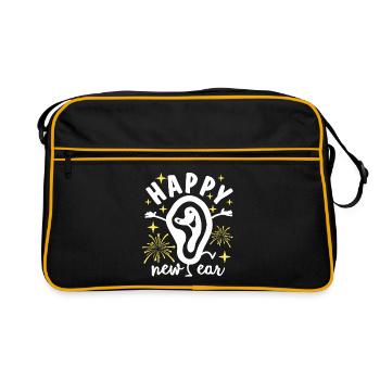 Happy New Year - Ohr - Neujahr - Sylvester - Party - Retro Tasche - Schwarz/Gold - Vorne