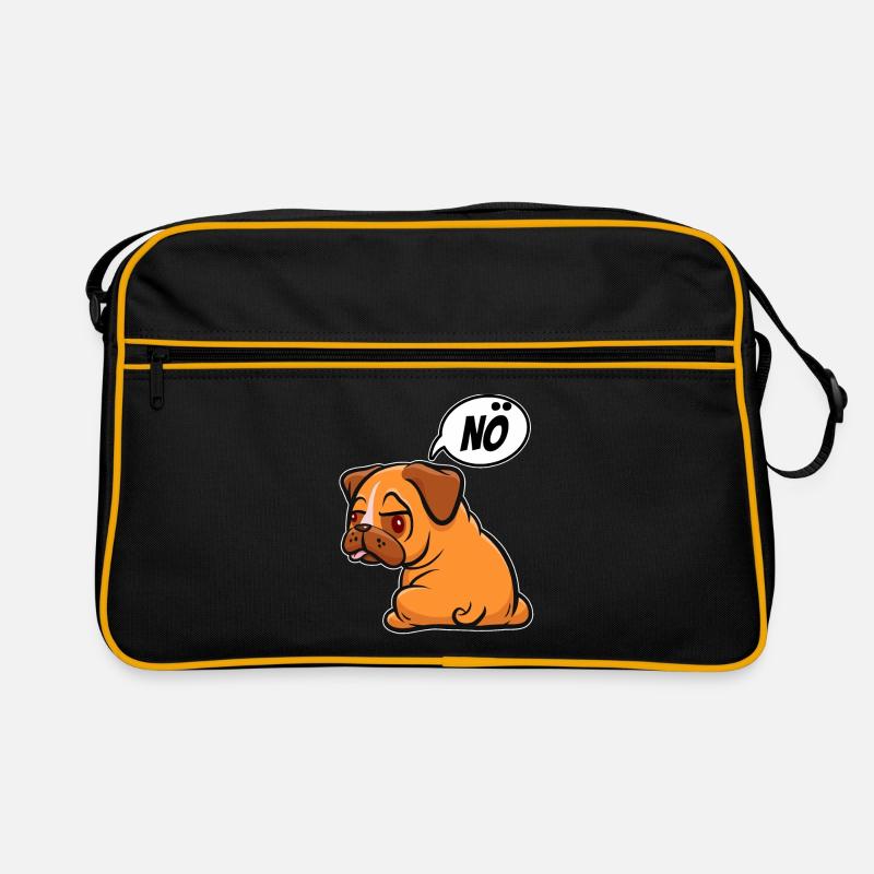 Nö, ich muss garnix - Mops - Spruch - Retro Tasche - Schwarz/Gold