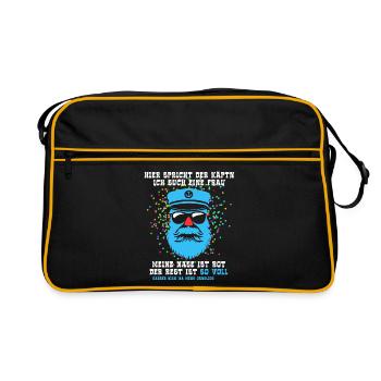 Fastnacht - Karneval - Kapitän sucht Frau - Spruch - Retro Tasche - Schwarz/Gold - Vorne