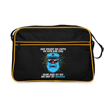 Fastnacht - Karneval - Kapitän sucht Frau - Spruch - Retro Tasche - Schwarz/Gold - Vorne
