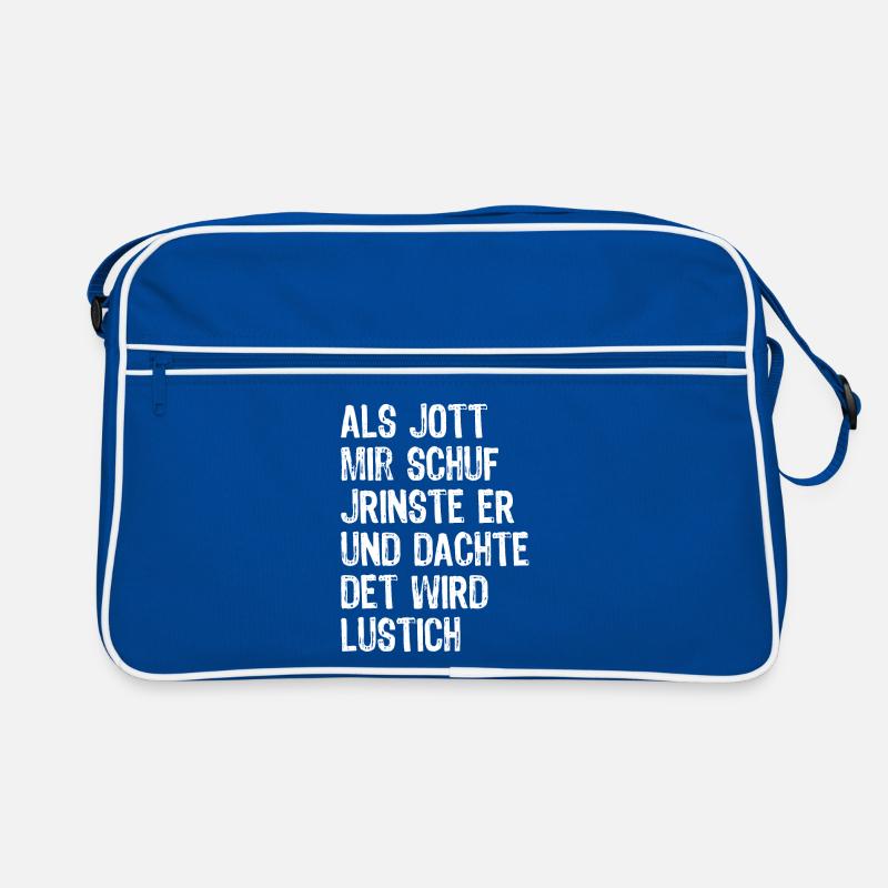 Als Gott mich schuf - Optimismus Berlin - Spruch Retro Tasche