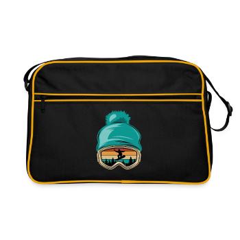 Snowboard, Halfpipe, Wintersport, Skibrille - Retro Tasche - Schwarz/Gold - Vorne
