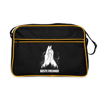 Beste Freunde - Hand + Hundepfote - High Five - Retro Tasche - Schwarz/Gold - Vorne
