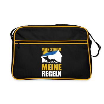Mein Strom meine Regeln Photovoltaik Solarenergie - Retro Tasche - Schwarz/Gold - Vorne