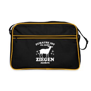 Zuhause ist wo meine Ziegen meckern - Spruch - Retro Tasche - Schwarz/Gold - Vorne
