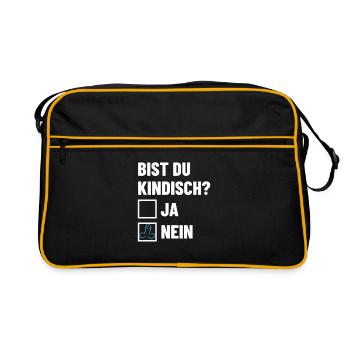Bist du kindisch? Ankreuzen - Pimmel - Retro Tasche - Schwarz/Gold - Vorne