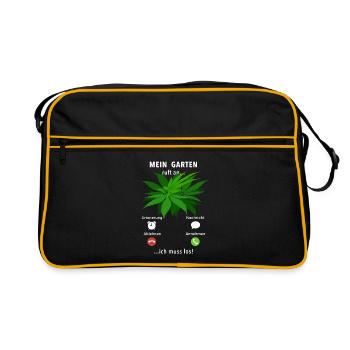 Mein Garten ruft an - ich muss los - Cannabis - Retro Tasche - Schwarz/Gold - Vorne