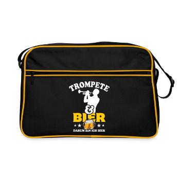 Trompete & Bier - darum bin ich hier - Retro Tasche - Schwarz/Gold - Vorne
