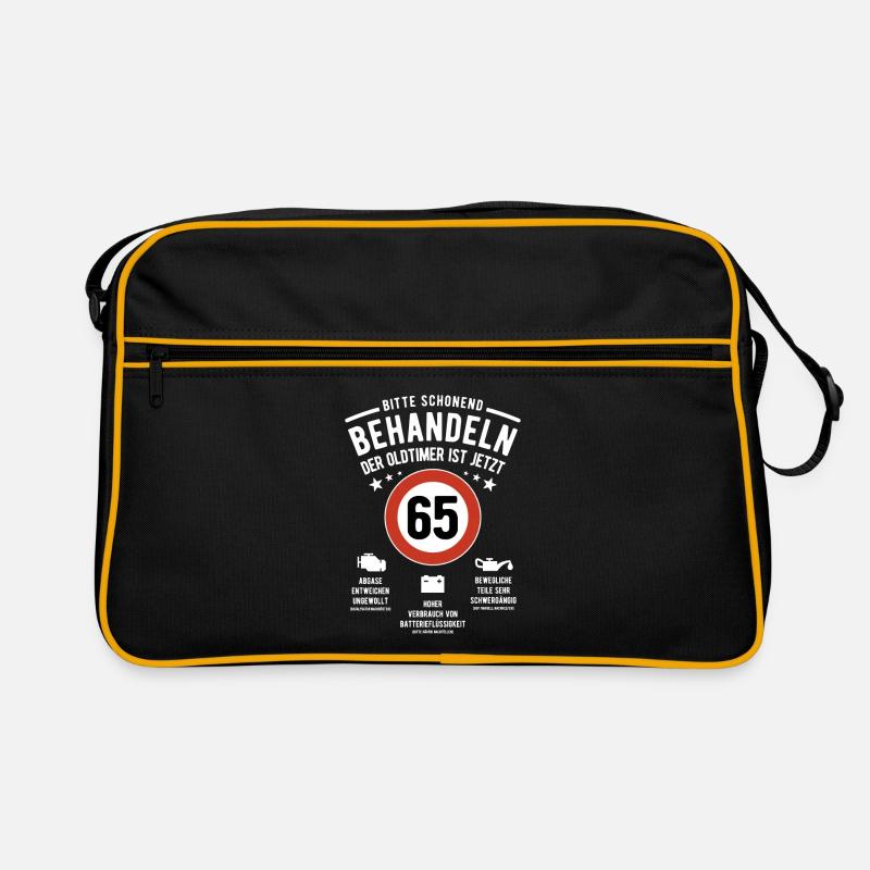 Oldtimer schonend behandeln - 65. Geburtstag - Retro Tasche - Schwarz/Gold
